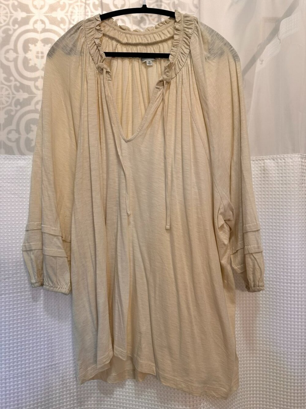 WONDERLY CREAMY BEIGE Peasant style Tunic blouse 3X Cotton Knit